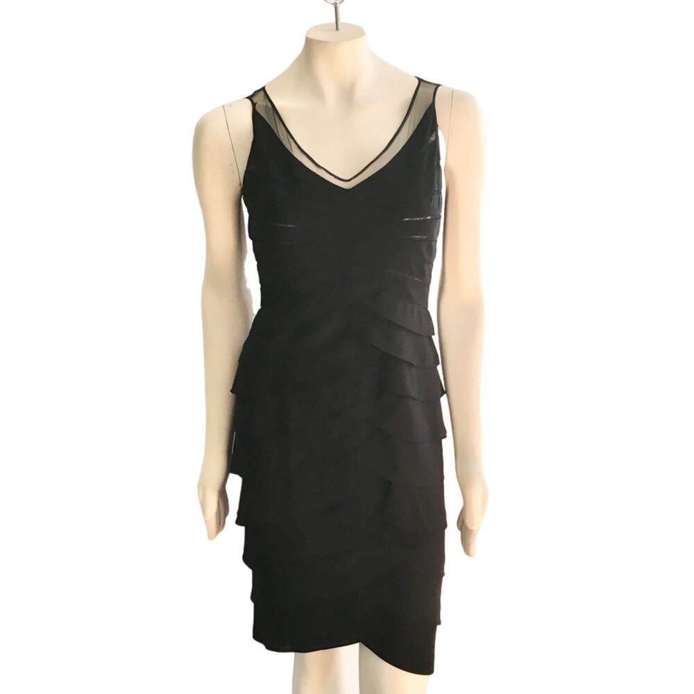 ADRIANNA PAPELL Flattering Shutter Pleat Little Black Cocktail Dress SZ 6
